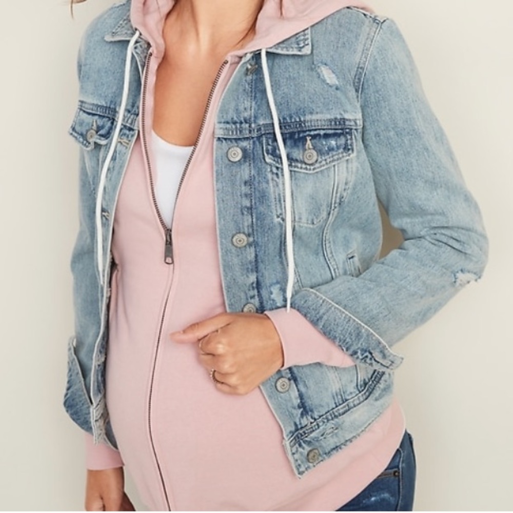 Pink Maternity Cinched Waist Zip Hoodie